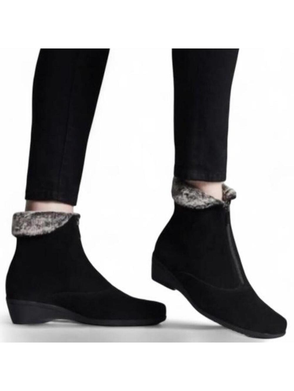 La Canadienne Evitta Ankle Booties Black suede 7.5 waterproof wedge heel boot